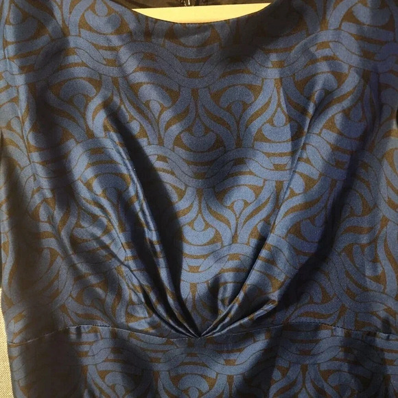Banana Republic 100% Silk Mini Dress Blue & Black Chain Print Pockets Size 4 - Picture 10 of 13